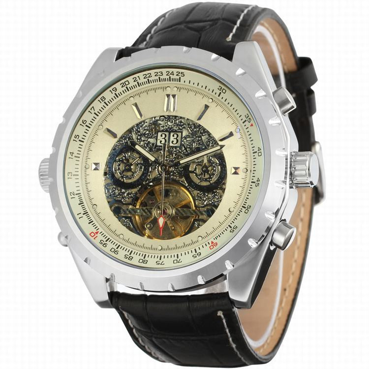 Fashionable leisure automatic watch with leather strap