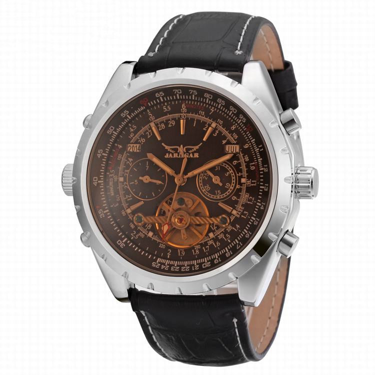 Fashionable leisure automatic watch with leather strap