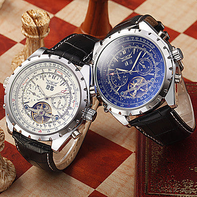 Fashionable leisure automatic watch with leather strap