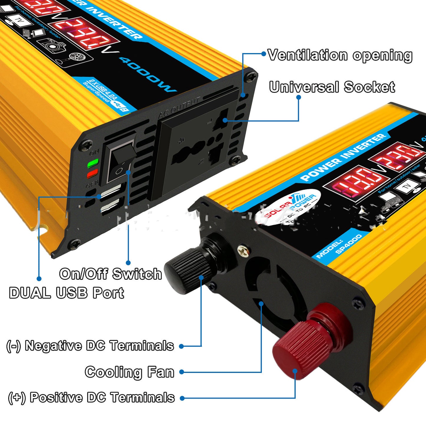 Inverter 12V300W double écran de tension USB