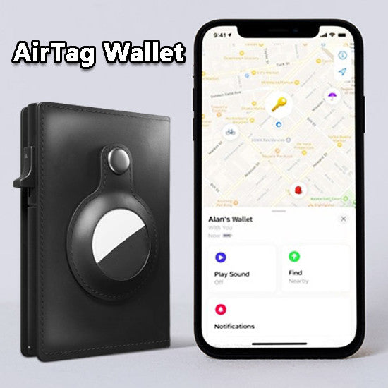 Portefeuilles en cuir pour hommes minces Apple Air Tag, avec poche pour carte antivol Porte-cartes Rfid multifonctionnel