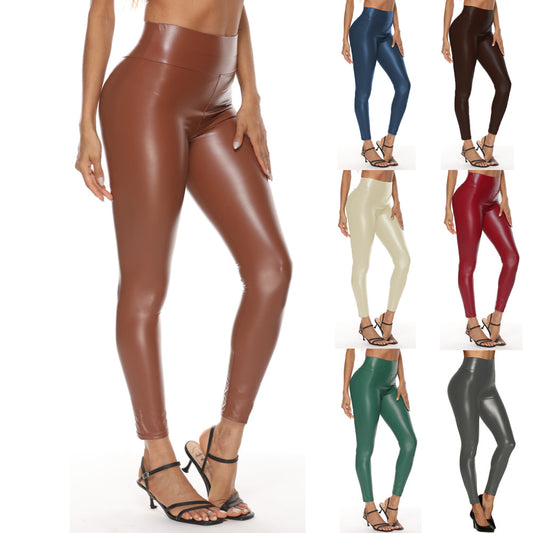 New multicolor leather pants for women with high waist and hips